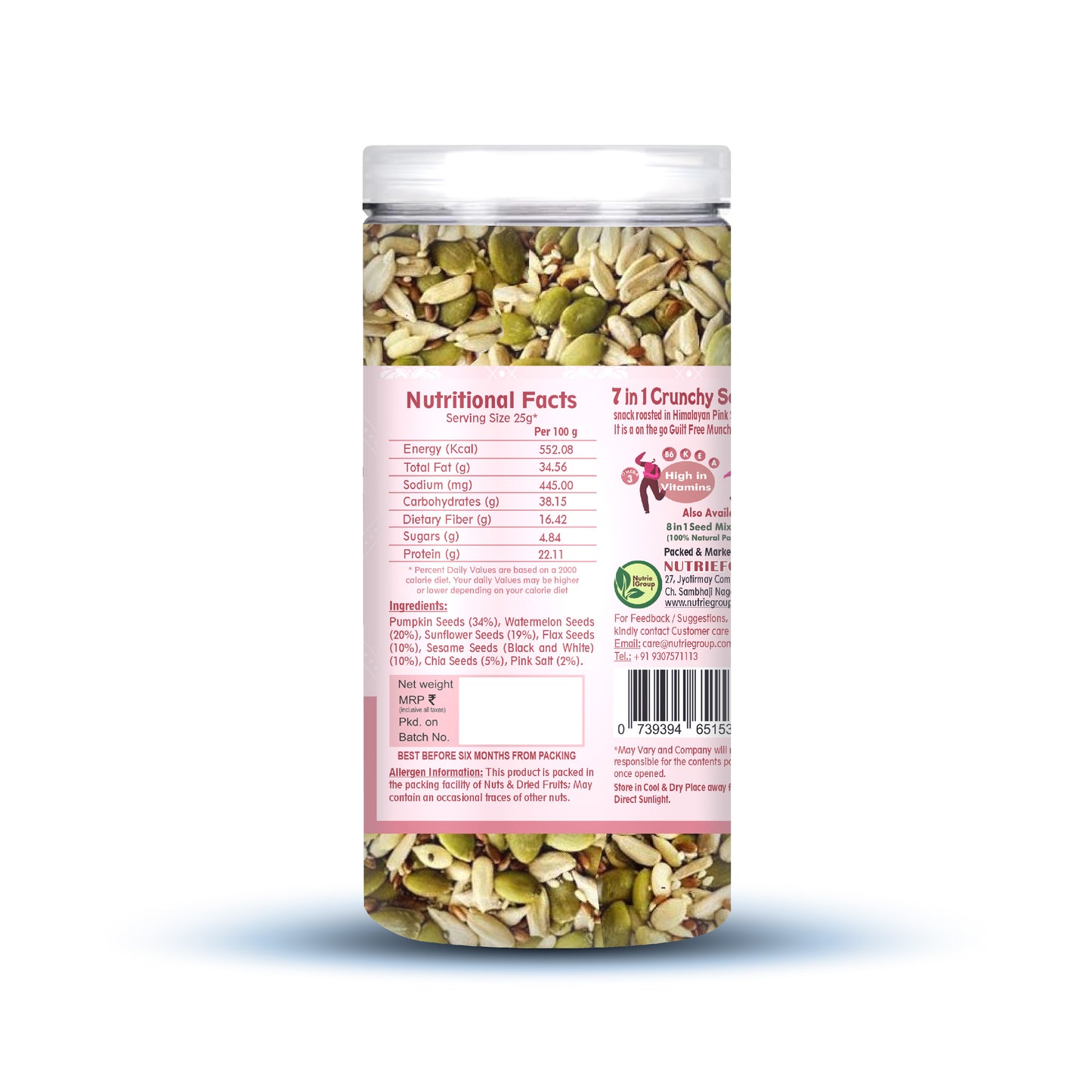 Nutriefoods Nutritious Crunchy Roasted 7 in 1 Seed Mix | Roasted in Himalayan Pink Salt