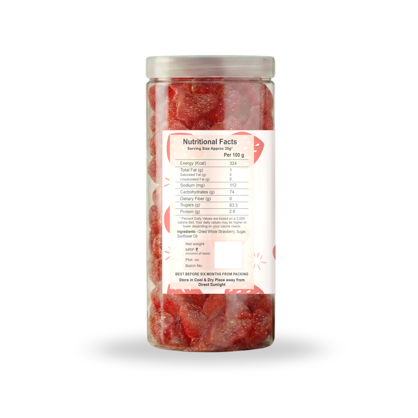 Nutriefoods Premium Dried Strawberry | No Added Artificial Colors, Flavors | 100% Natural Fruit Bites (200g)
