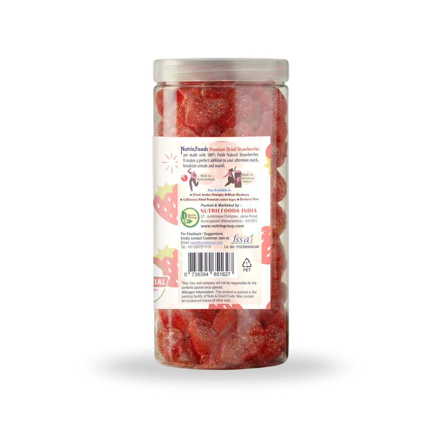 Nutriefoods Premium Dried Strawberry | No Added Artificial Colors, Flavors | 100% Natural Fruit Bites (200g)