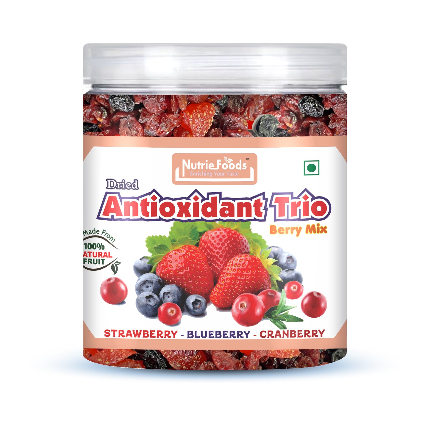 Nutriefoods Antioxidant Trio Berry Mix | Blended with Dried Strawberry, Blueberry and Cranberry