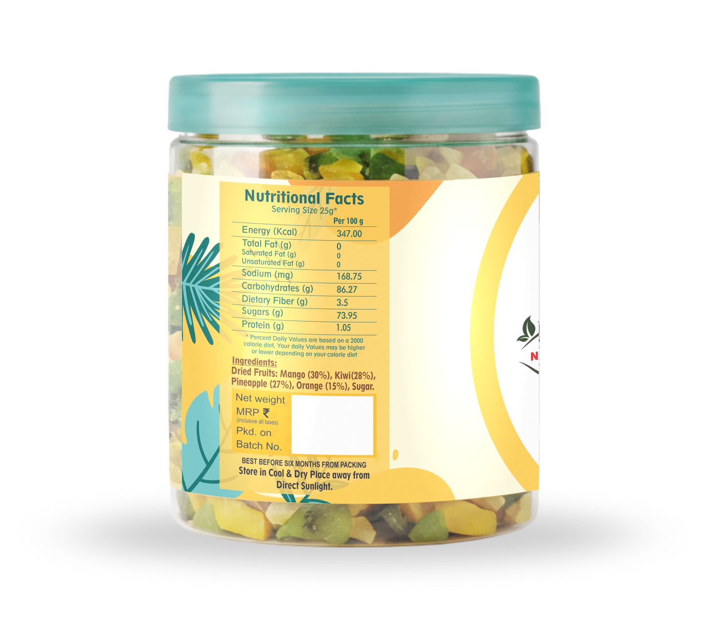 Nutriefoods Tropical Dried Fruit Mix, 100% Natural Blend of Dried Mango, Kiwi, Pineapple, and Oranges (250g)